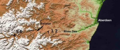 The Dee valley as seen from space with the locations of competition venues shown